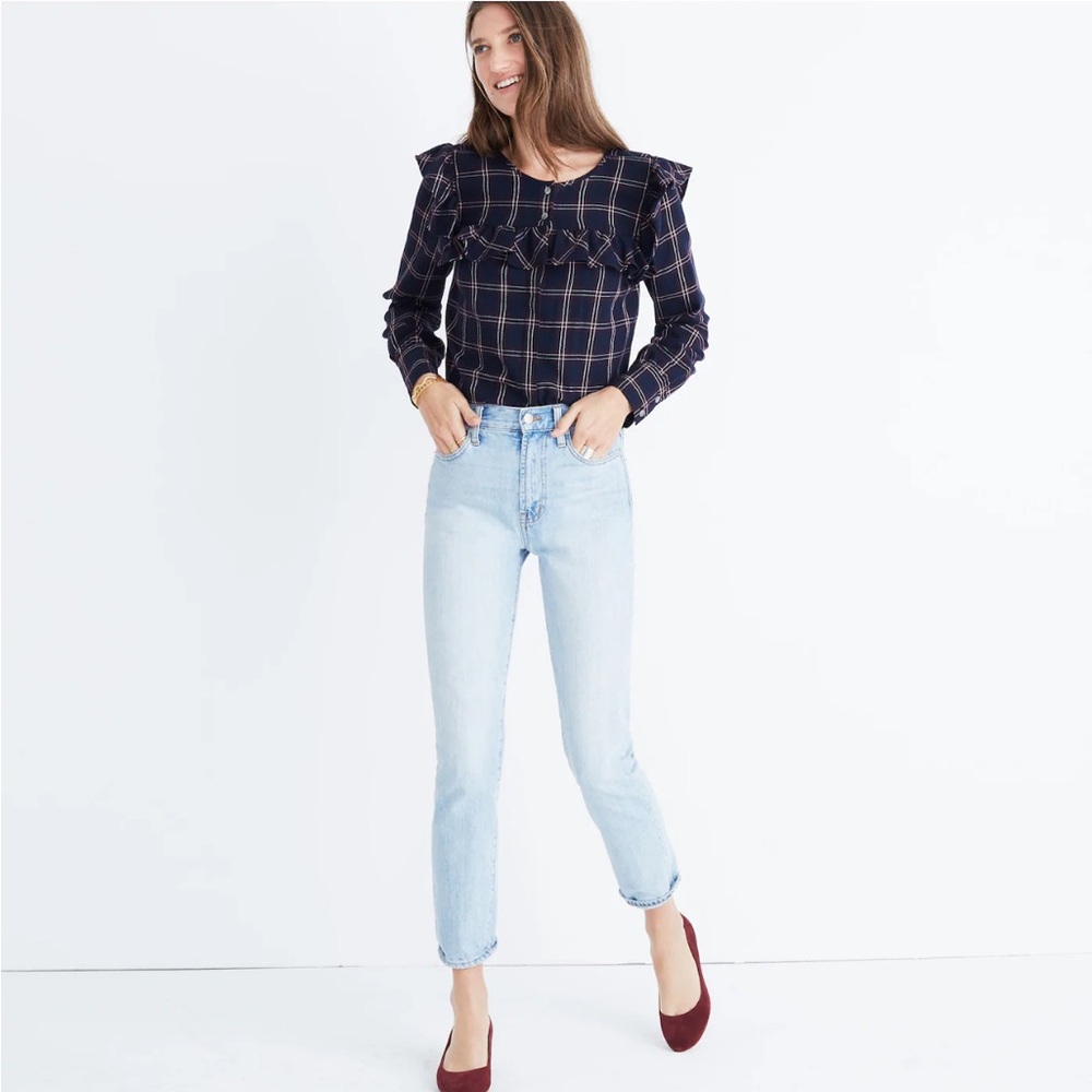 Madewell Plaid Ruffle-Yoke Top (Size: XS)